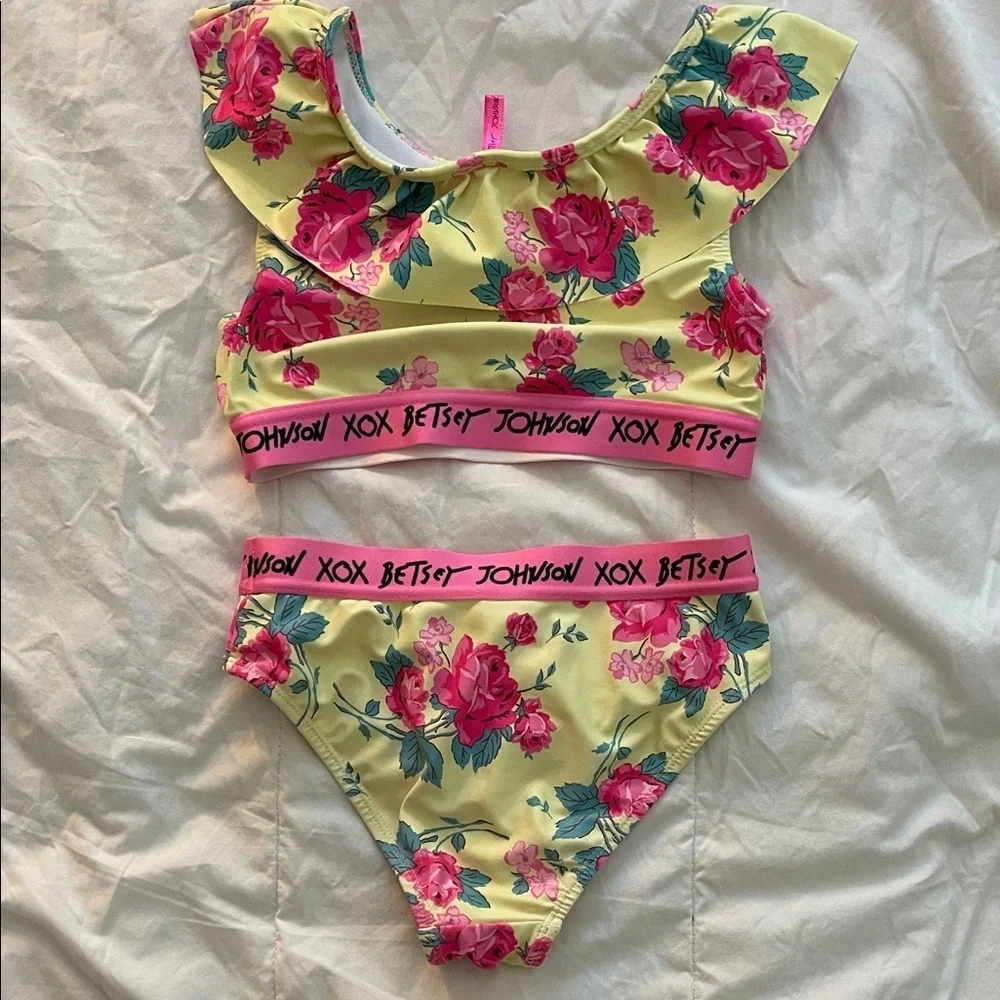 Betsey Johnson Pink Floral Yellow Swimsuit